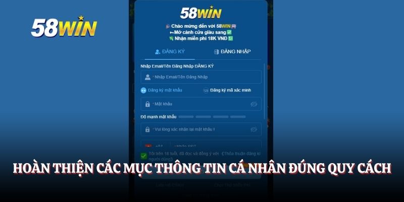 Hoàn thiện các mục thông tin cá nhân đúng quy cách
